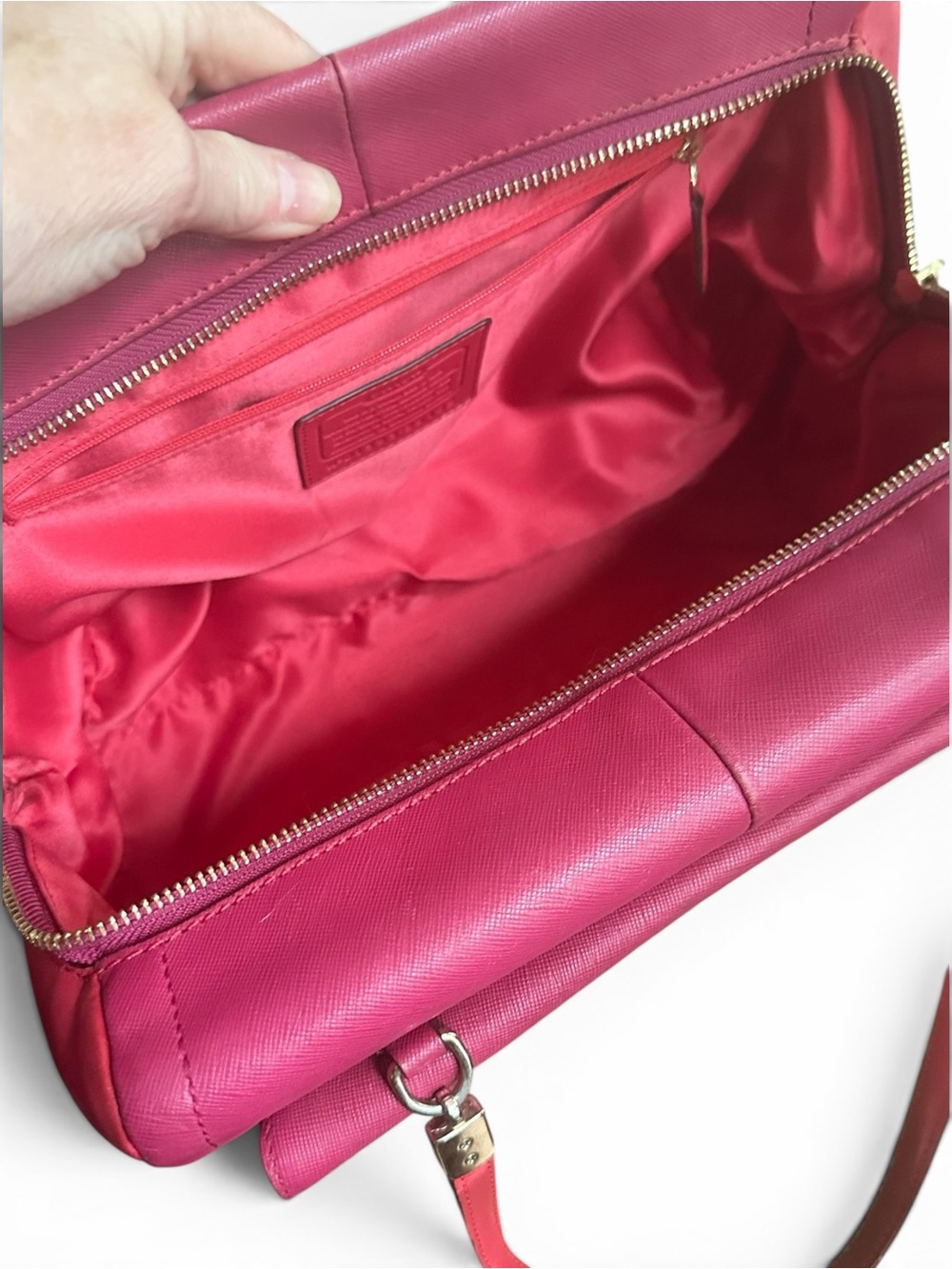 Coach Pink Saffiano Leather Satchel Barbiecore Y2K Shoulder Bag Tote✨ - Picture 8 of 16